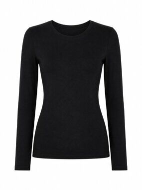 OQQ Women’s Black Fitted Long Sleeve Crew Neck Top, XL